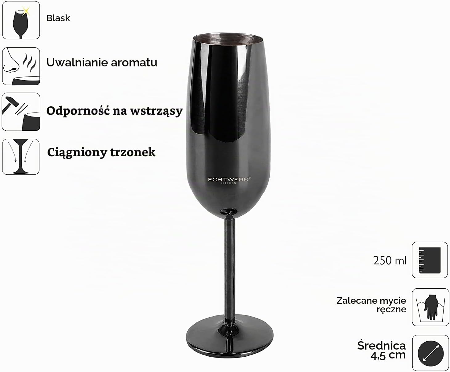 Detalle de ECHTWERK EW-CG-1746S – 6 kieliszków ze stali nierdzewnej, Black Edition, 250 ml