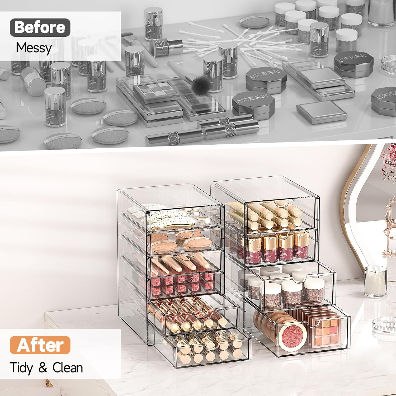Detalle de DOMNIU DO-ZMSN-3 Acrylic Drawer Organizer, 16 Drawers, Clear 4-Set