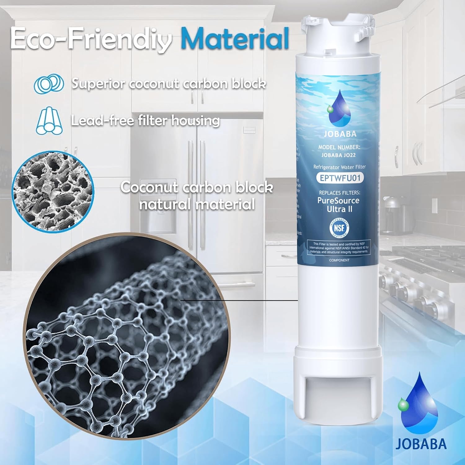 Detalle 2 de JOBABA JO22 Replacement Water Filter for Frigidaire EPTWFU01, 3-Pack