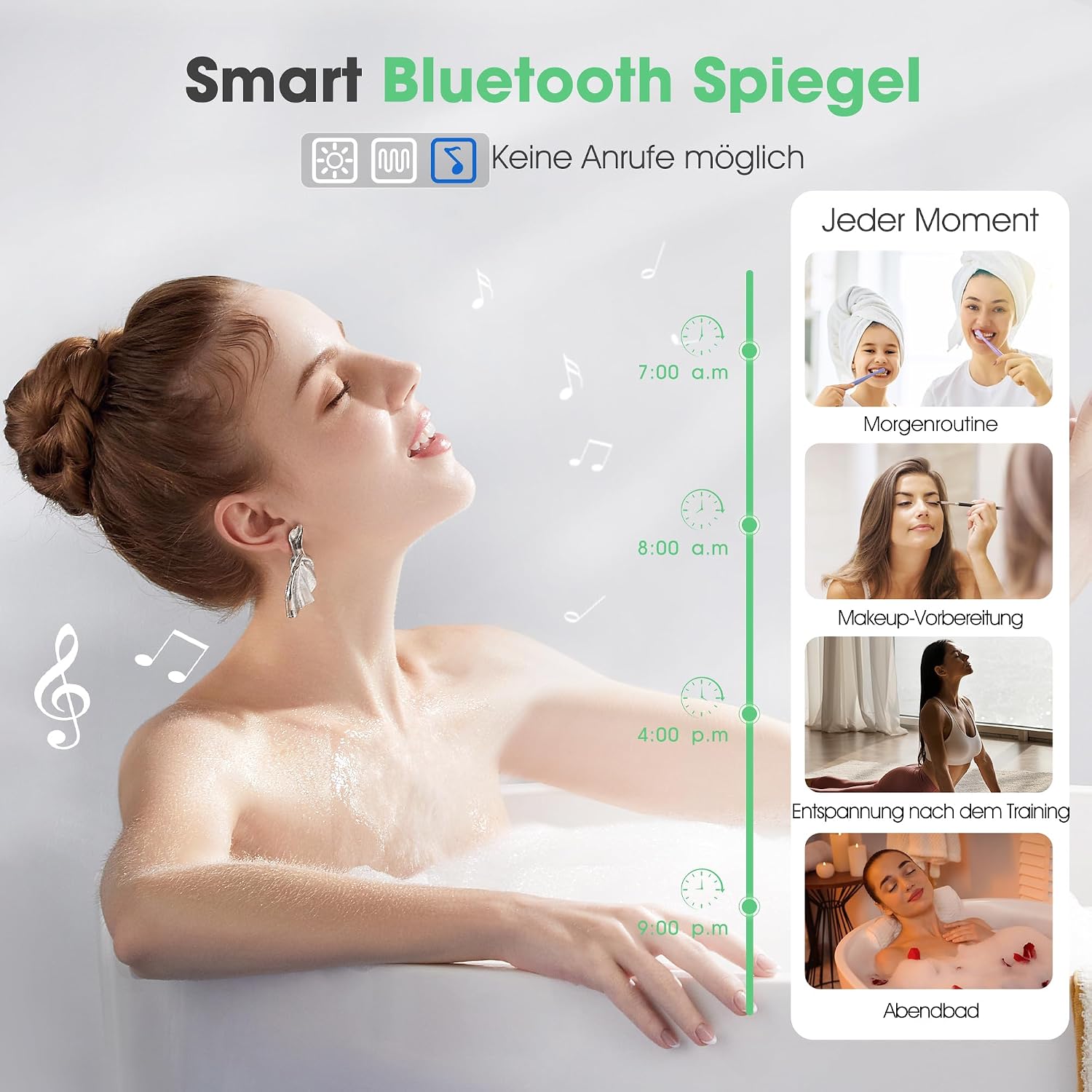 Detalle de S'bagno Badspiegel mit Beleuchtung 120x70 cm (LED) inkl. Bluetooth, Anti-Beschlag, dimmbar