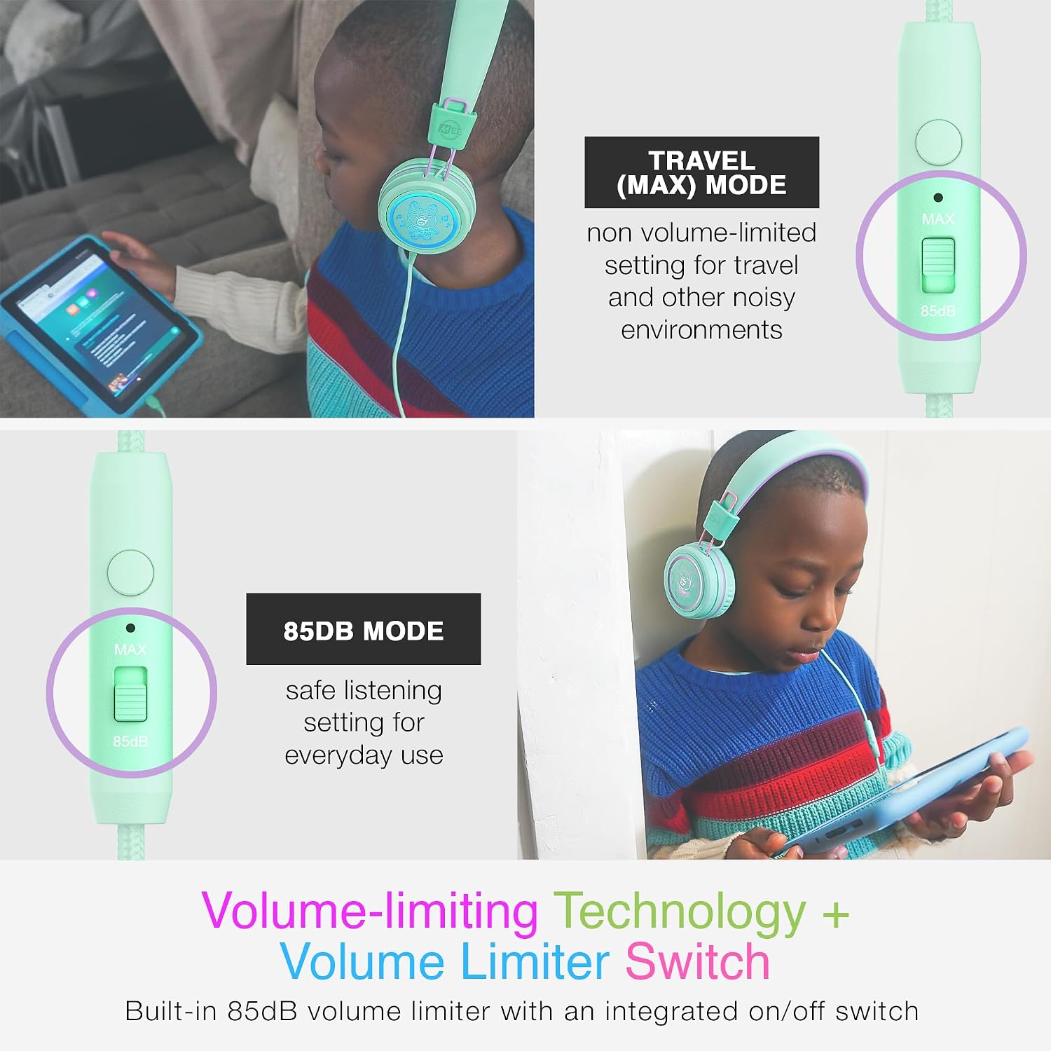 Detalle 2 de MEE audio KidJamz KJ55 Safe Listening USB-C Headphones for Kids (Mint)