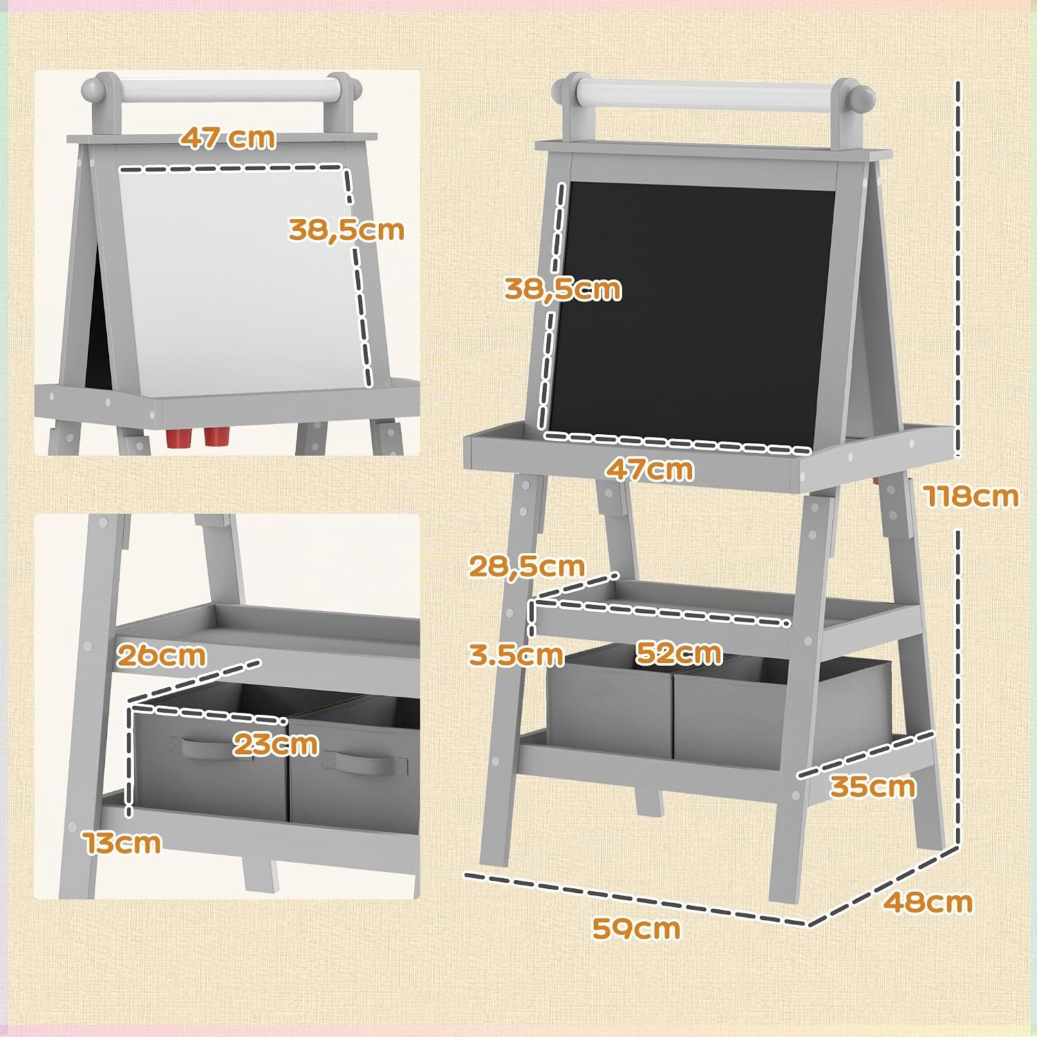 Thumbnail 6 de AIYAPLAY 3B0-012V80GY kinderezel, 3-in-1 met magnetisch whiteboard en krijtbord