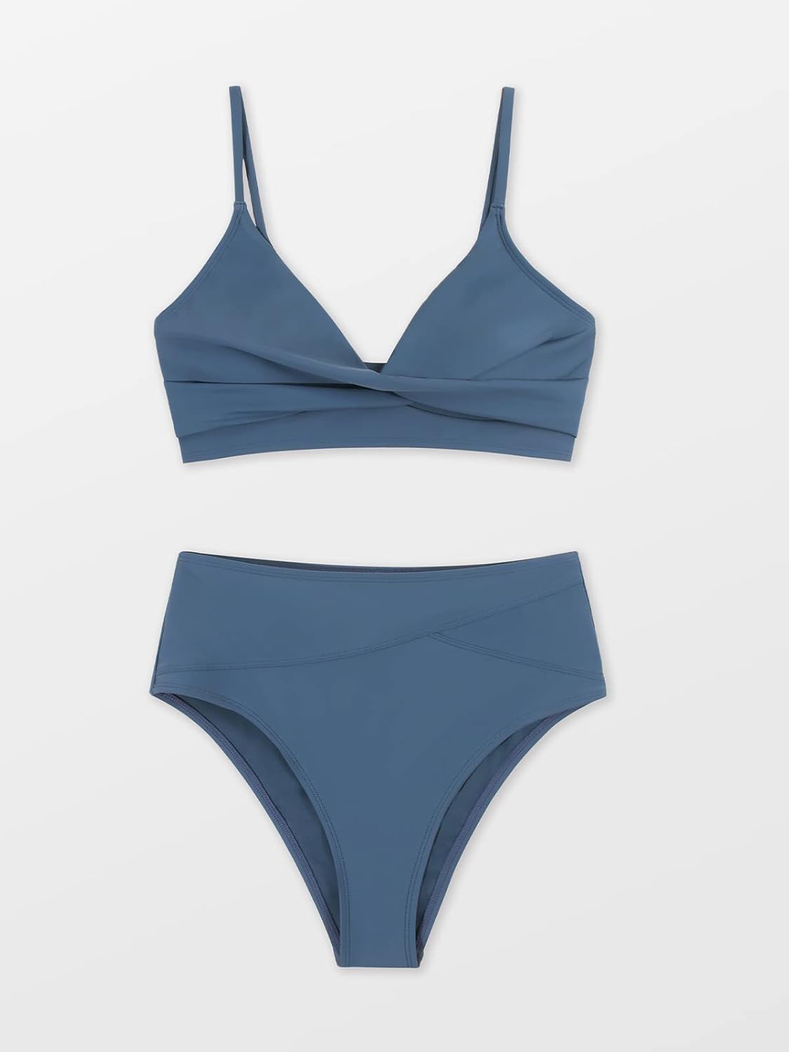 Detalle de CUPSHE Damen Bikini-Set: Cross Over Bustier mit High-Waist Slip – eleganter Zweiteiler für Strand und Urlaub