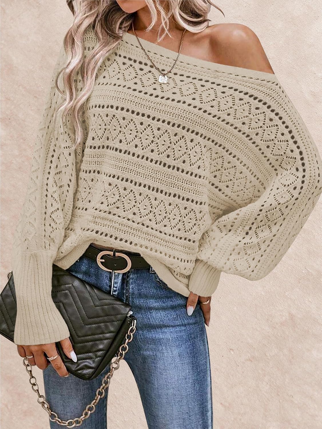 Detalle de Cakulo Off-Shoulder Oversized Knit Sweater 2025
