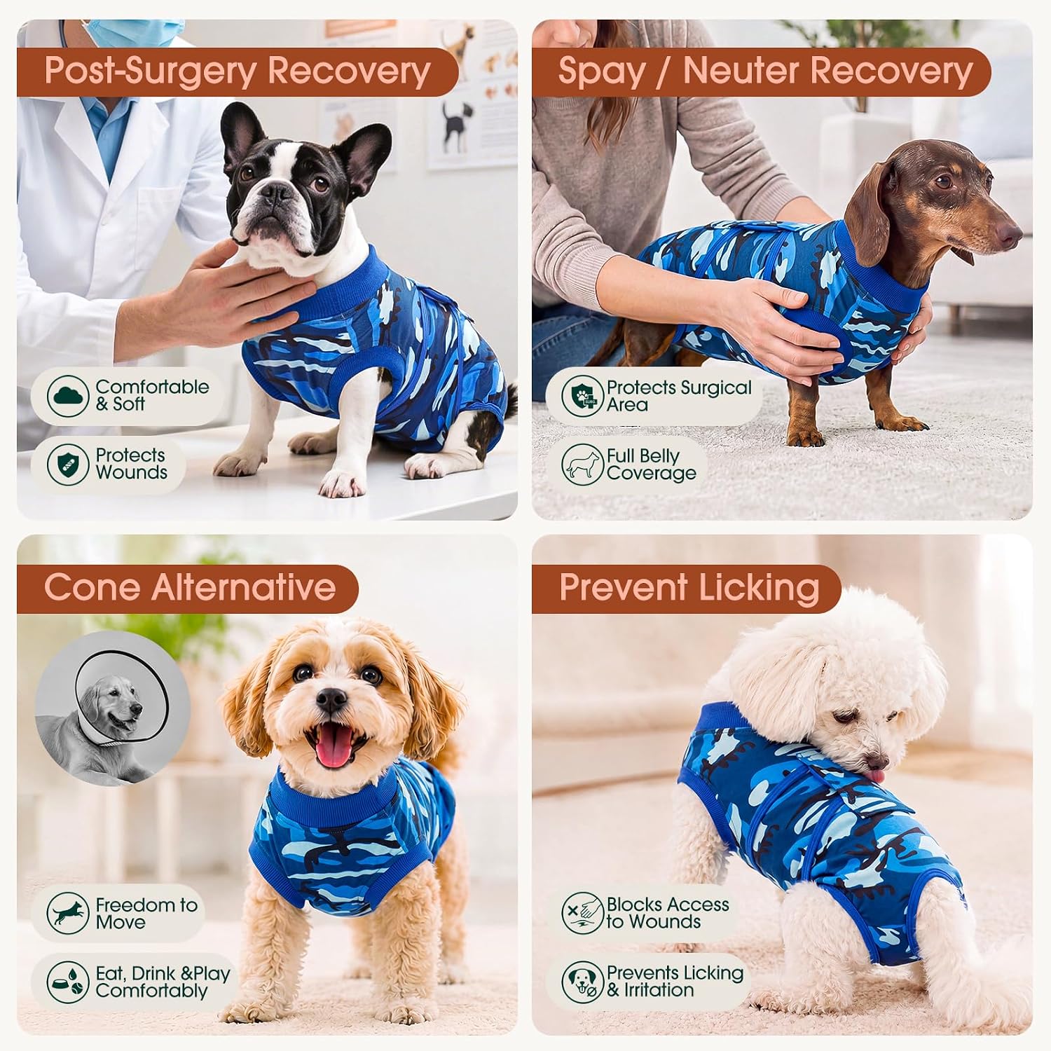 Detalle 2 de Kuoser Dog Recovery Suit Cotton-Spandex Blend