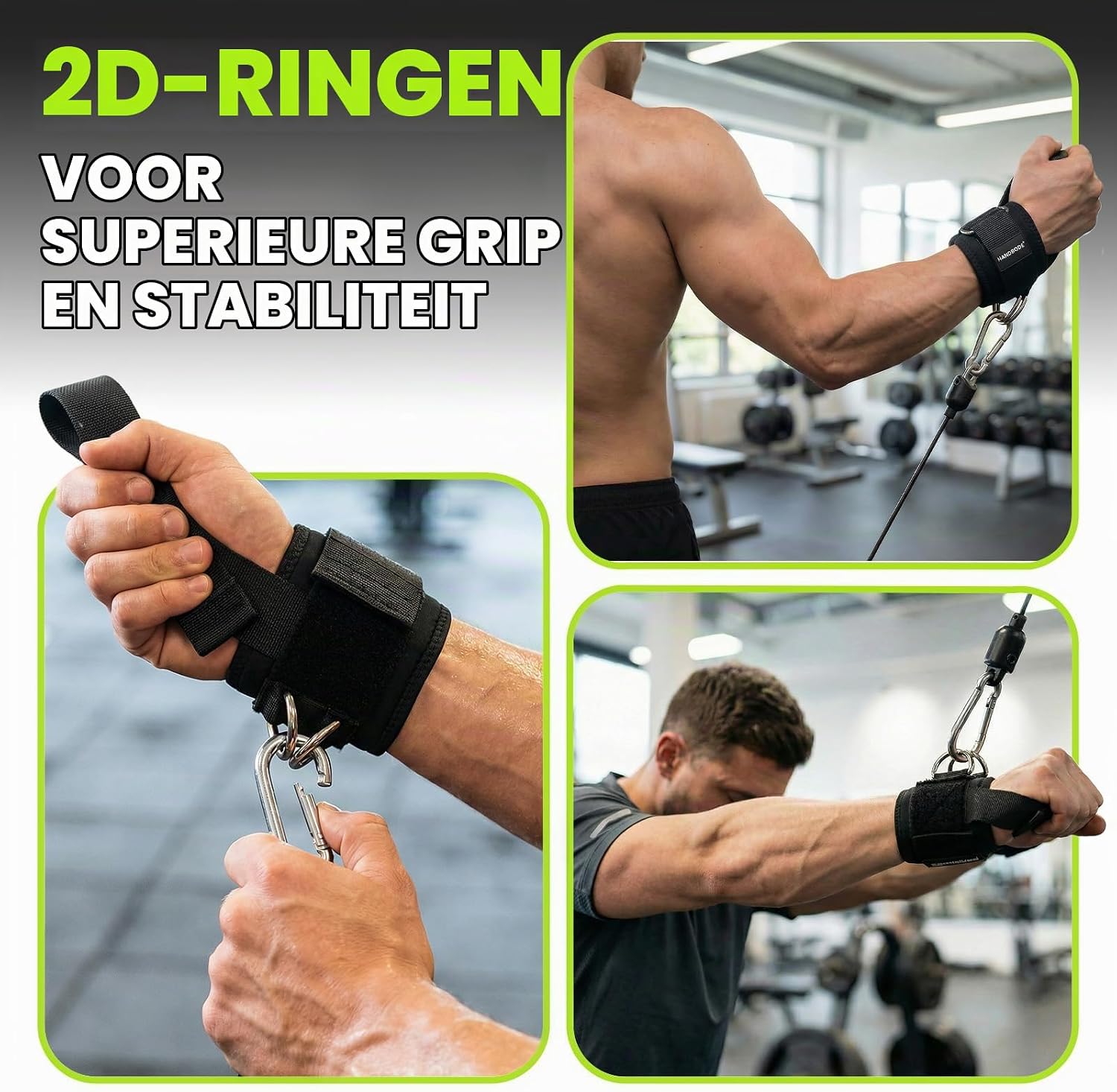 Detalle 2 de HANDBODE hefbanden met dubbele D-ringen voor halter- en kabeltraining