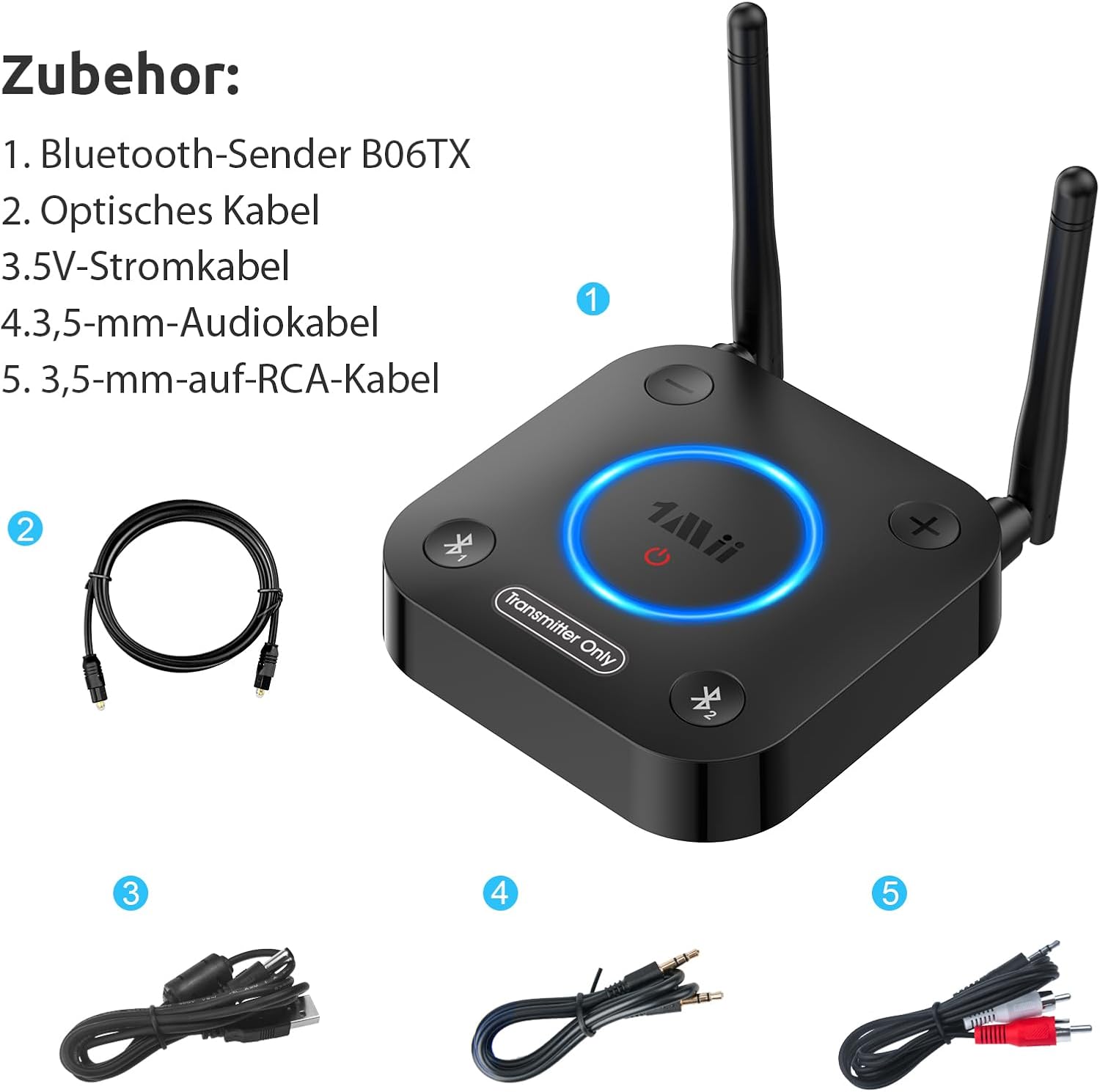 Thumbnail 6 de 1Mii B06TX Bluetooth 5.3 Transmitter für TV – aptX HD & Low Latency, Dual-Link, Großer Reichweite