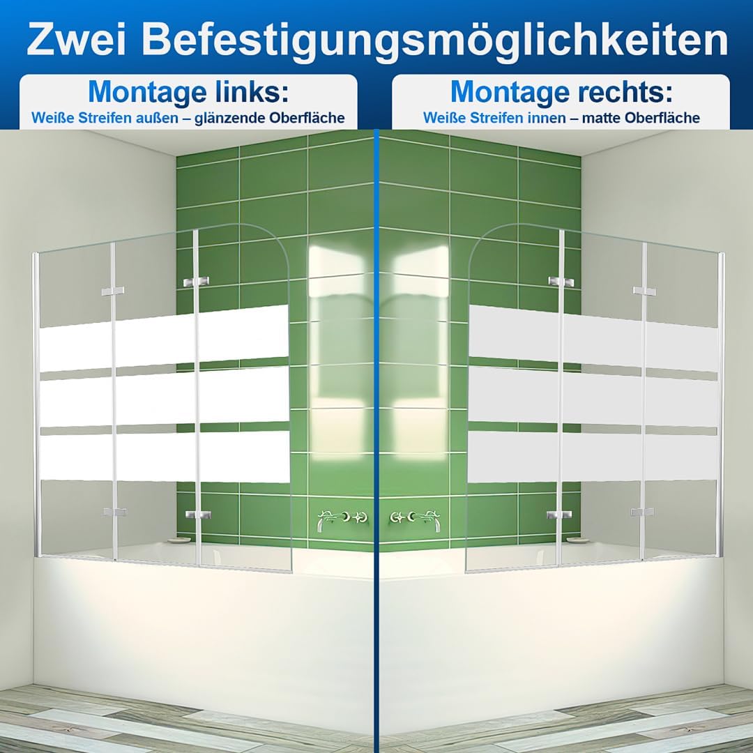 Detalle 2 de Eikuavons Weiße Streifen 120*140cm douchewand voor badkuip, 3-delig ESG-glas