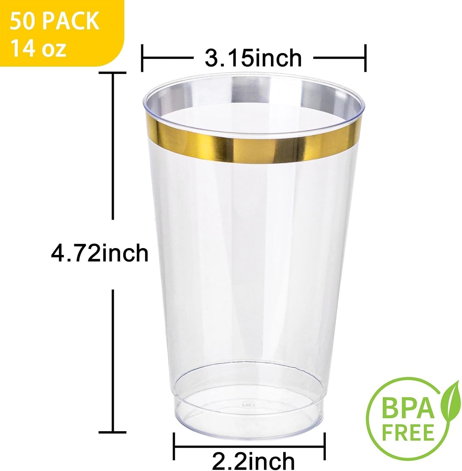 Thumbnail 2 de I00000 50 Pack 14 oz Gold Plastic Cups – Disposable Gold Rimmed Tumblers