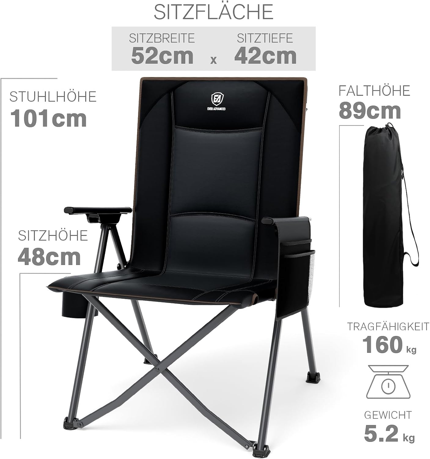 Detalle de EVER ADVANCED Campingstuhl 160 kg belastbar