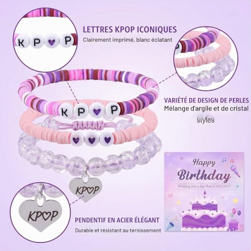 Detalle de DYIOTF Lot de 3 Bracelets Kpop avec Carte de Vœux – Accessoires K-pop pour Fans