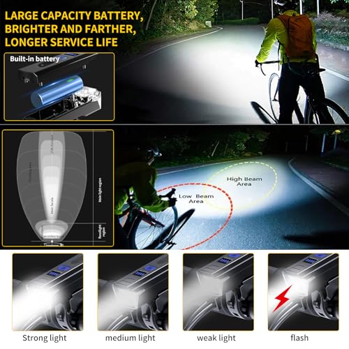 Detalle de Chasinglee Luci Bici Ricaricabili USB 2000 Lumen: luci anteriore e posteriore, impermeabili IPX5