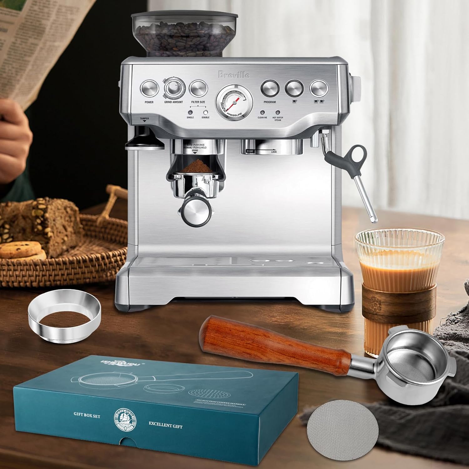 Detalle 2 de ISHEWUDU 54mm-shoubing-YR bodemloze portafilter 54 mm voor Sage en Breville