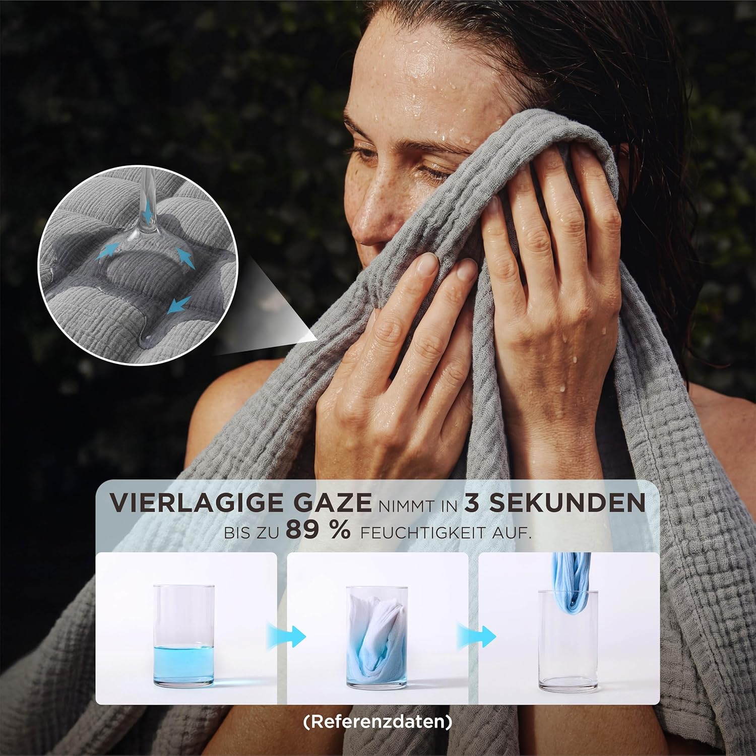 Detalle de BEDSURE Musselin-Decke 100% Baumwolle 150x200 cm – Weiche Gazedecke für Couch, Sommerdecke, Grau