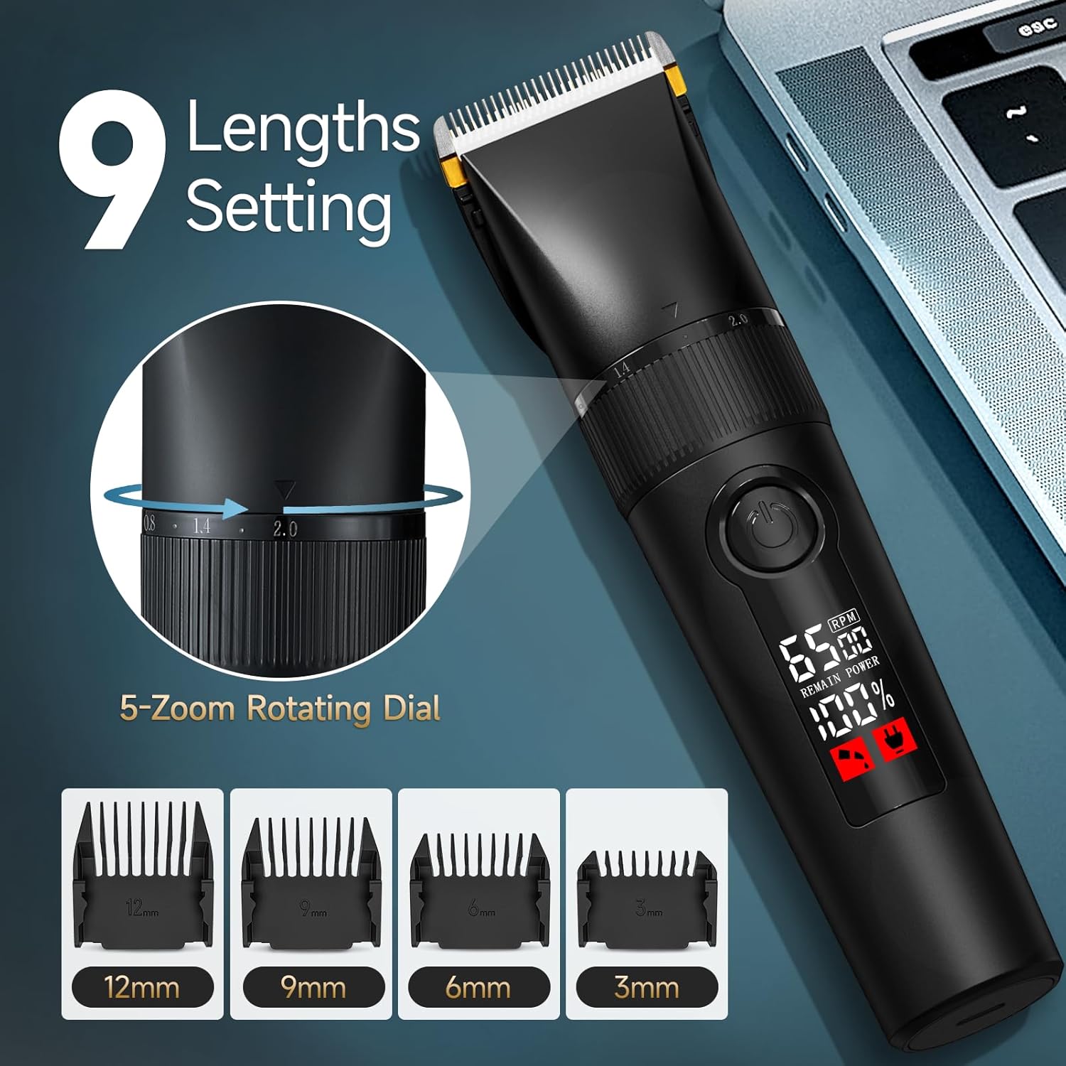 Detalle de 2-in-1 Beard Trimmer and Hair Clipper for Men with Detachable Ceramic-Titanium Blades