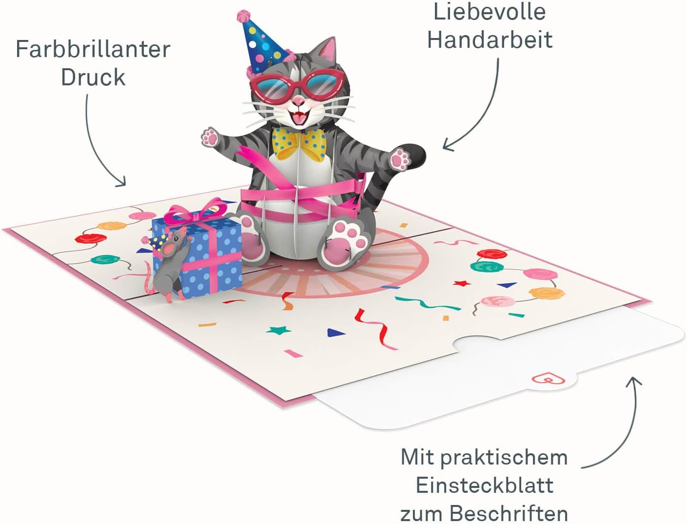 Thumbnail 1 de PaperCrush® Biglietto pop-up gatto festeggiatore: sorpresa 3D di compleanno con spazio per la dedica