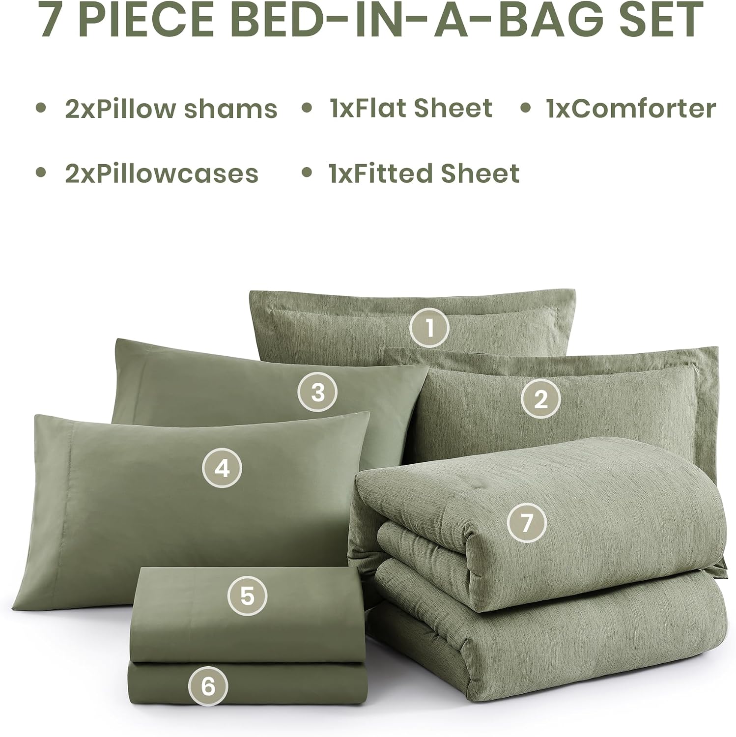 Thumbnail 6 de Monbix Oversized Queen Comforter Set, Sage Green 7-Piece Bed in a Bag