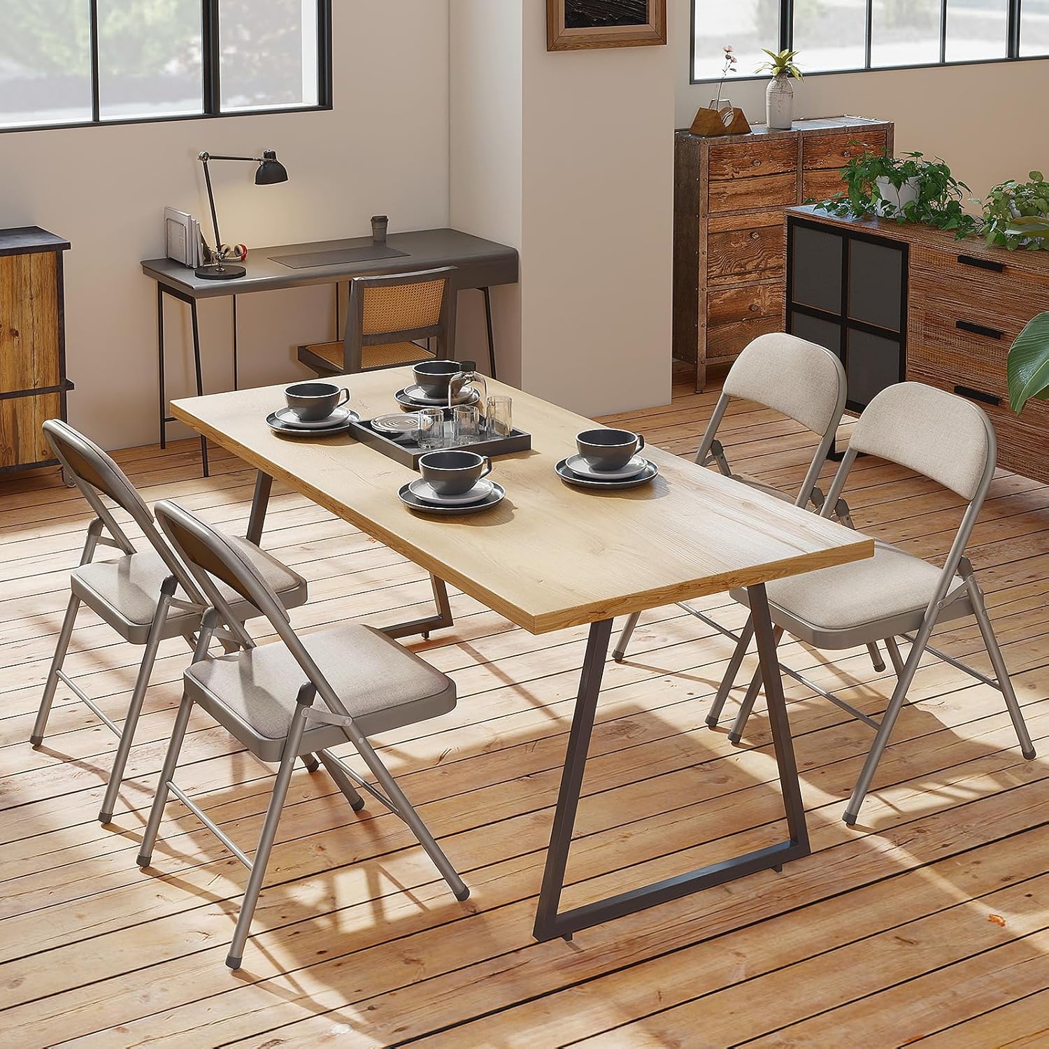 Thumbnail 1 de BULAGE 4er-Set Campingstuhl Klappstühle (khaki) – faltbar, stapelbar, bis 158 kg