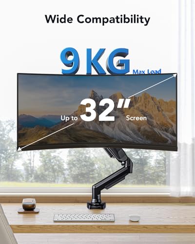 Detalle 2 de HUANUO Soporte Monitor Escritorio para 13–32 pulgadas con Brazo Ergonómico, C‑Clamp o Grommet, 360° de Rotación y Altura Ajustable