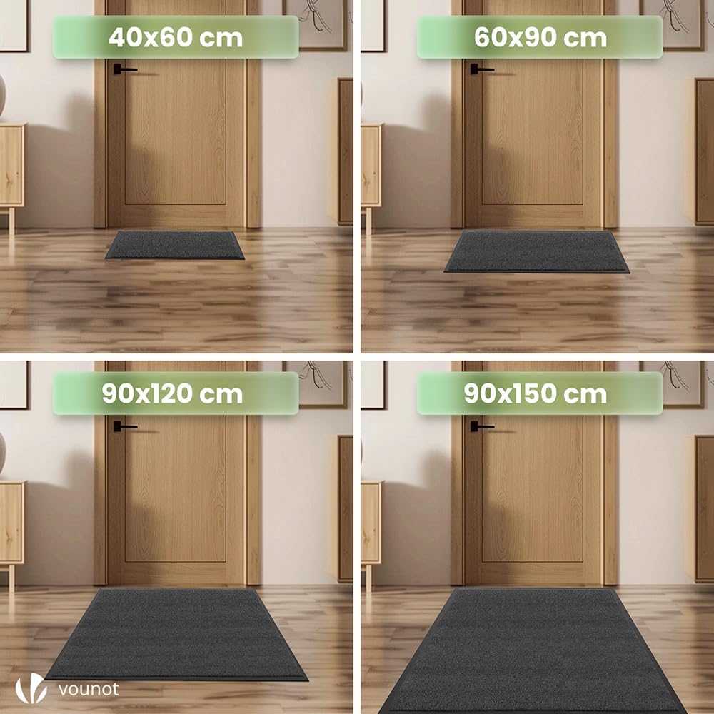 Detalle de VOUNOT® 2 Pezzi Zerbino Ingresso Casa Grigio-Nero 40x60 cm – Antiscivolo e Assorbente