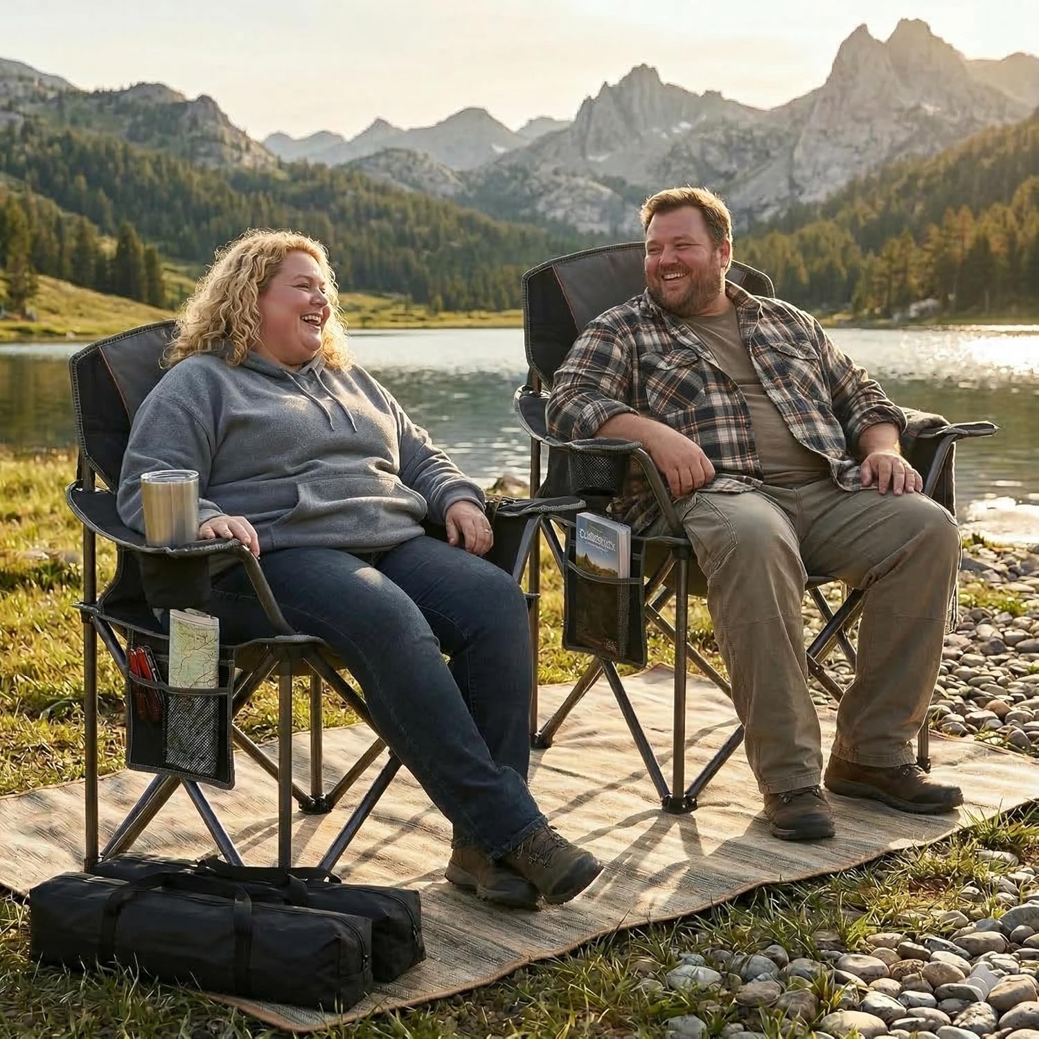 Thumbnail 1 de LANMOUNTAIN 2 Pack Padded Oversized Camping Chairs with 400 Lb Capacity