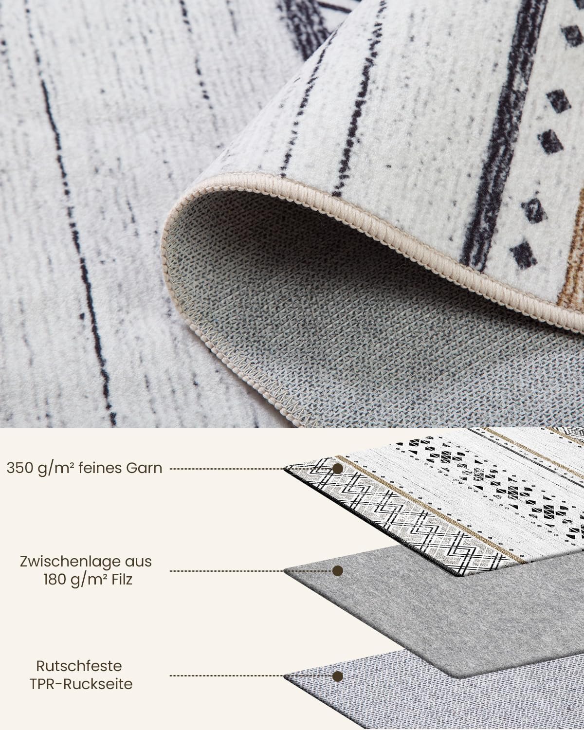 Thumbnail 2 de DEFYNEE tapis lavable machine 240x300 cm à poil court en polyester (brun noir) – salon, chambre