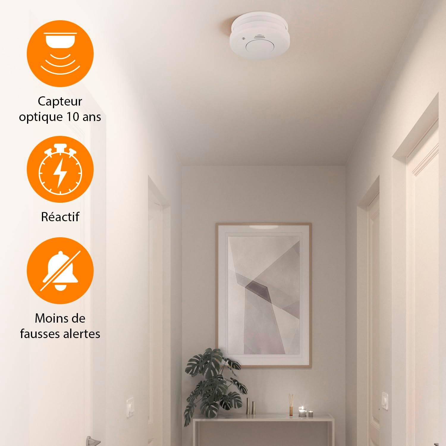 Detalle 2 de Smartwares Lot de 2 détecteurs de fumée – Capteur optique, 10 ans, bouton de test, 85 dB – Référence 10.048.28
