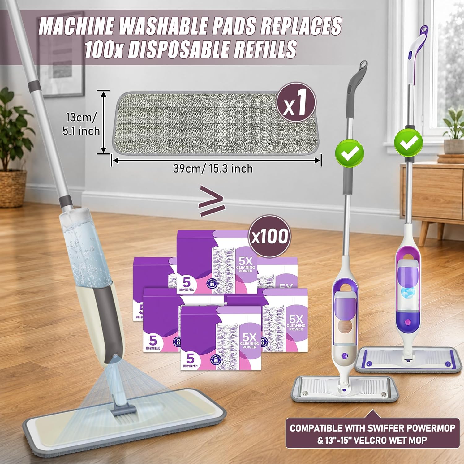 Thumbnail 2 de MEXERRIS Wet Mop with 3 Washable Pads — Spray Mop for Hardwood, Tile, Laminate & More