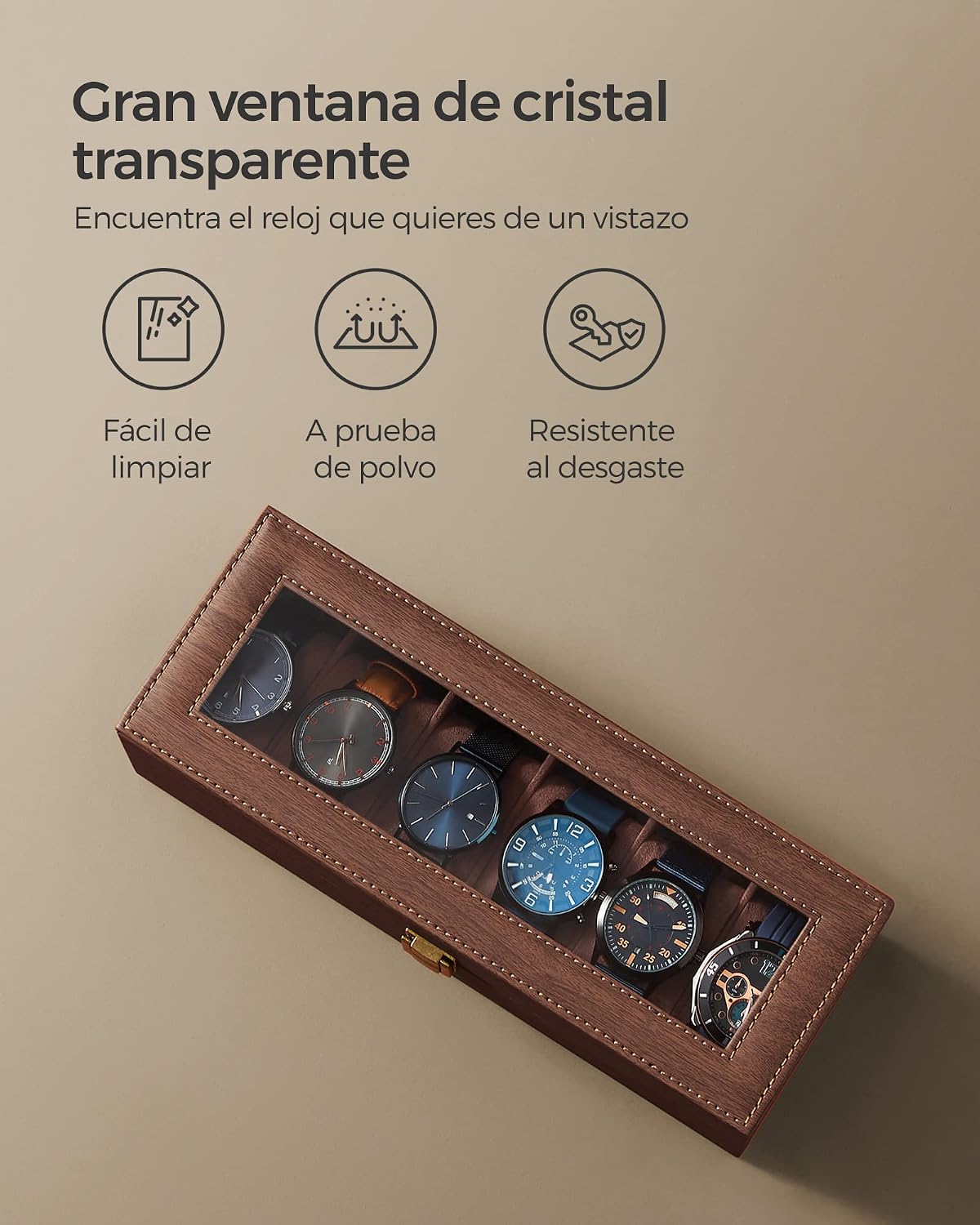 Thumbnail 3 de SONGMICS JWB006K01: caja para 6 relojes con tapa de cristal y cojín extraíble