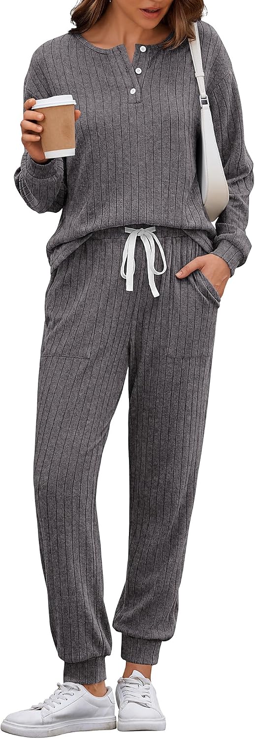 Detalle de Ekouaer Women's Knit Lounge Set in Polyester Blend