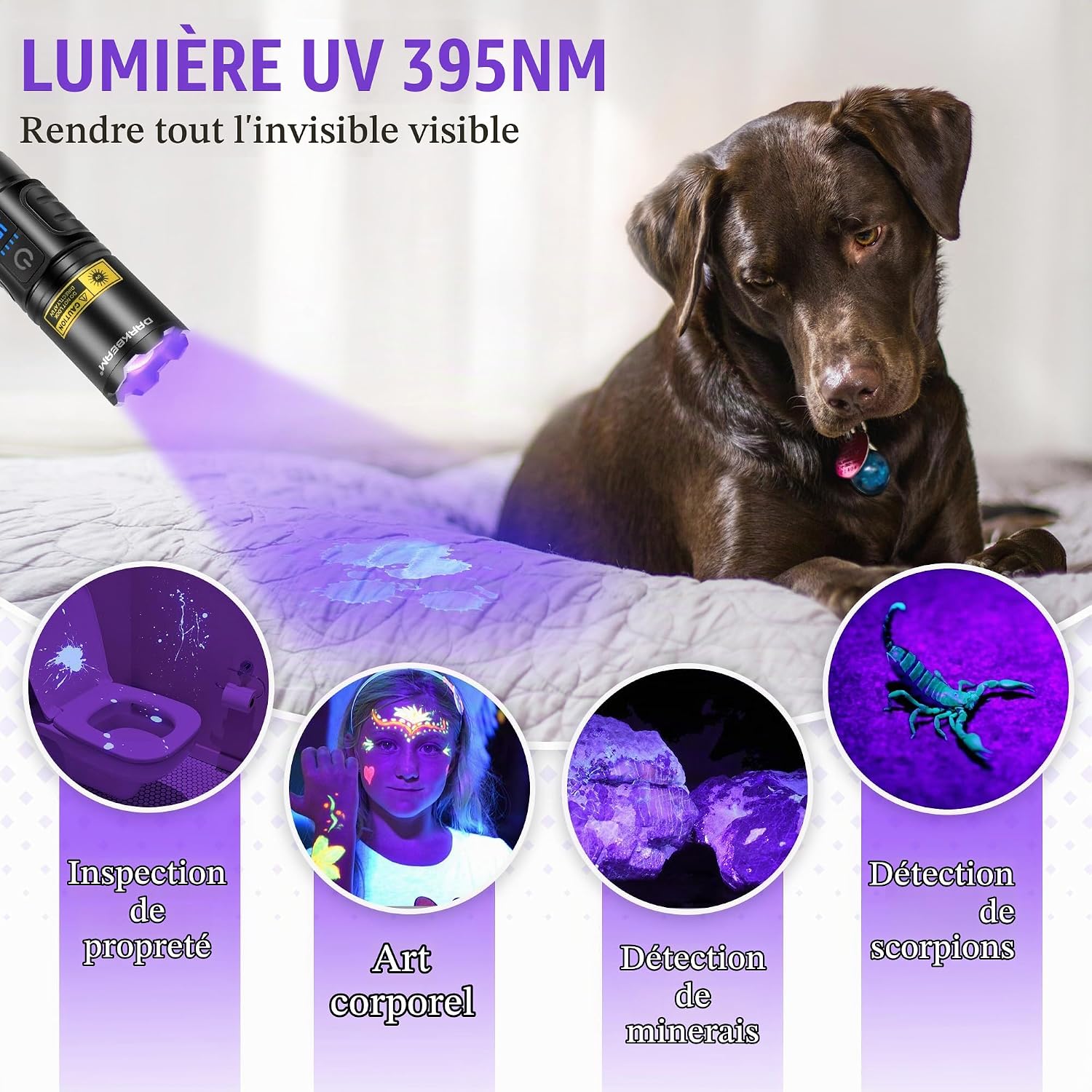 Detalle de DARKBEAM A900 LED- en UV-zaklamp, 395 nm, USB-C-oplaadbaar, set van 2