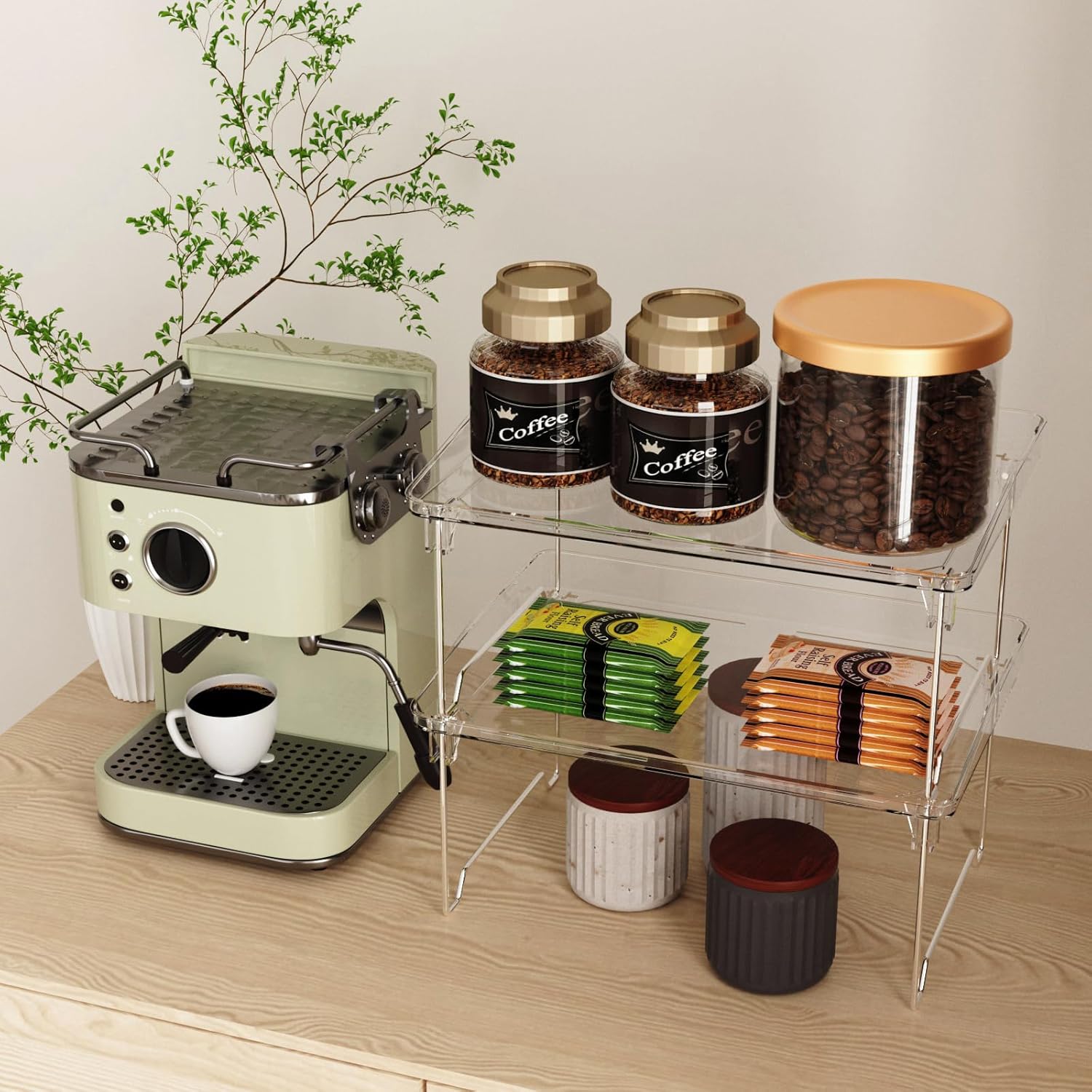 Thumbnail 6 de STARLATTA 2 Pcs Cabinet Organizer Shelf: Stackable, Clear PET & Stainless Steel Shelves for Kitchen, Bathroom, and More