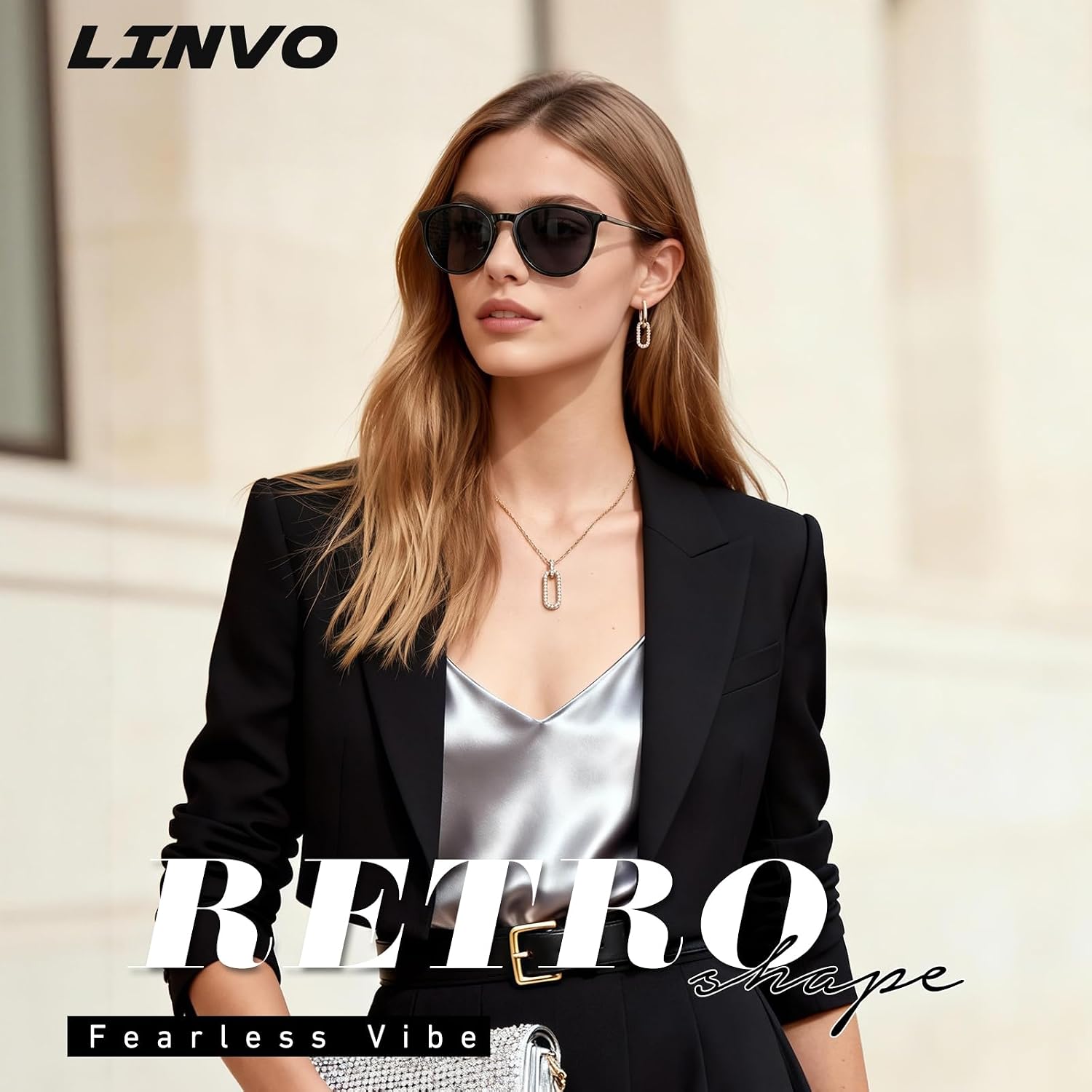 Detalle de LINVO Sonnenbrille Damen Polarisiert Retro Runde UV400 – Vintage Designer Stil