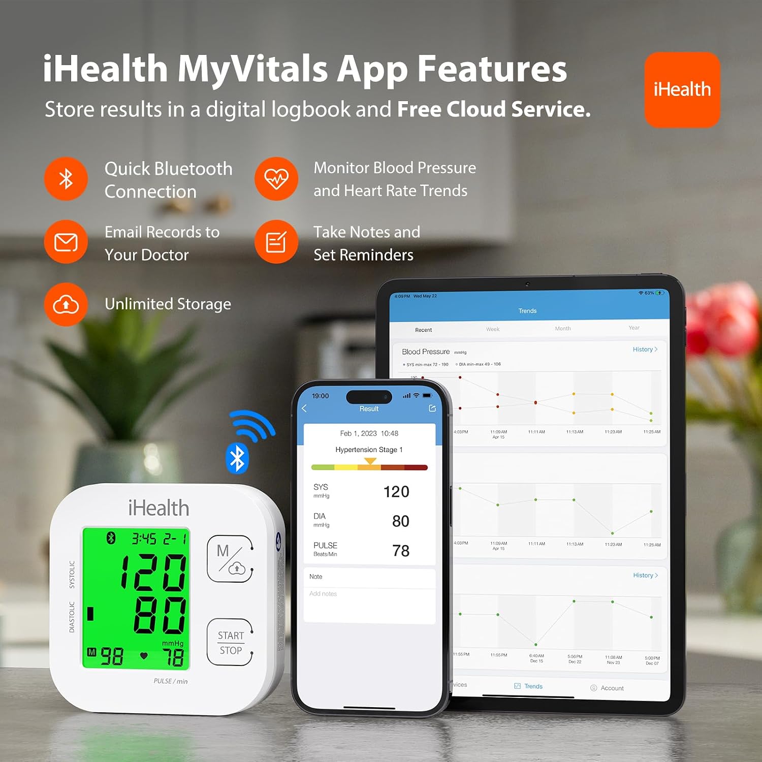 Detalle de iHealth Track Smart Upper Arm Blood Pressure Monitor with Wide-Range Cuff