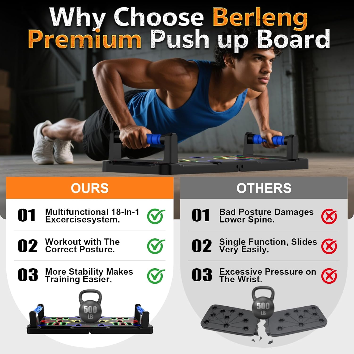Detalle de IUT Berleng-26K Foldable 30-in-1 Push-Up Board with Ergonomic Handles