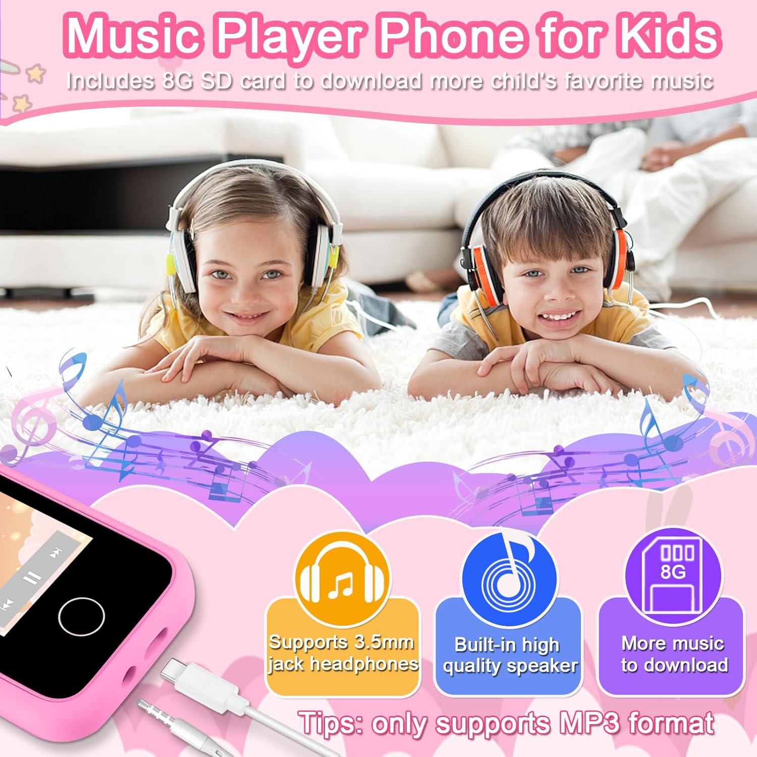 Thumbnail 6 de Kids Smart Phone Toys for Girls: 2.8" Touchscreen Learning Phone with Dual Camera & Music – 8G
