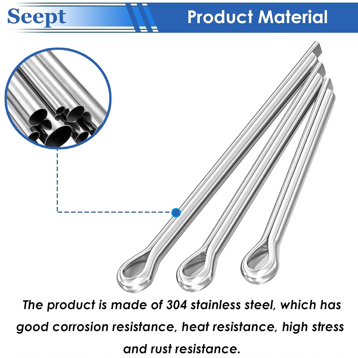 Detalle de Seept 120-Piece Cotter Pin Assortment, 304 Stainless Steel, 6 Sizes