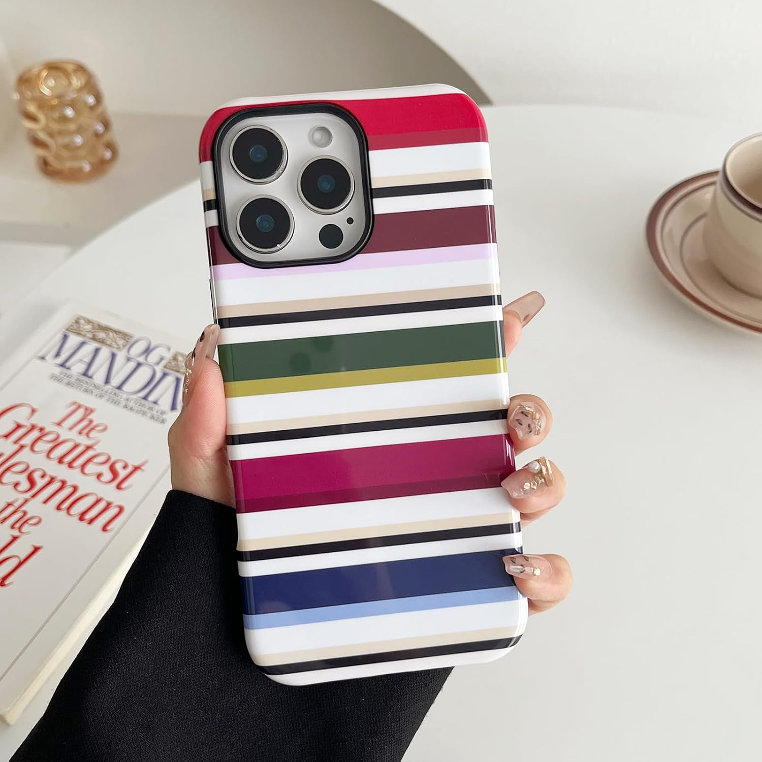 Detalle 2 de Sayoaho iPhone 16 Pro Case, Colorful Retro Stripes, TPU Edge and PC Back