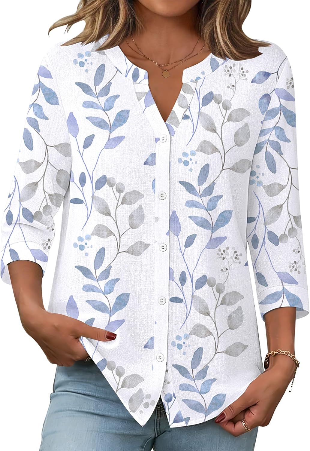 Thumbnail 5 de Zeagoo Button Down Linen-Cotton 3/4 Sleeve Tops for Women