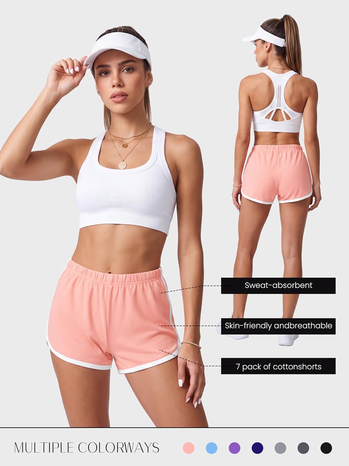 Detalle de URATOT 7 Pack Women's Cotton Shorts — Dolphin Booty Athletic Gym Shorts for Yoga, Running, and Lounge