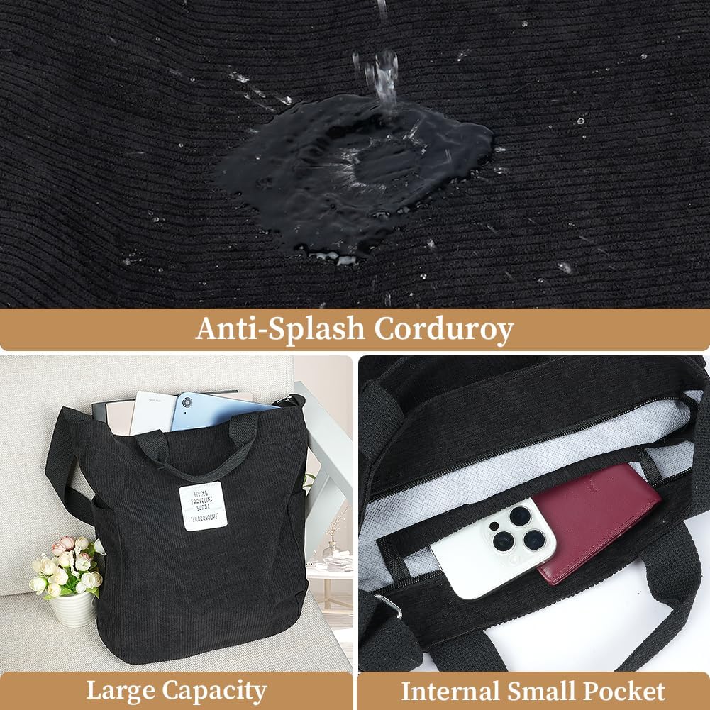 Thumbnail 5 de Aucuu Sac à main femme en velours côtelé – sac à bandoulière grande capacité, pliable