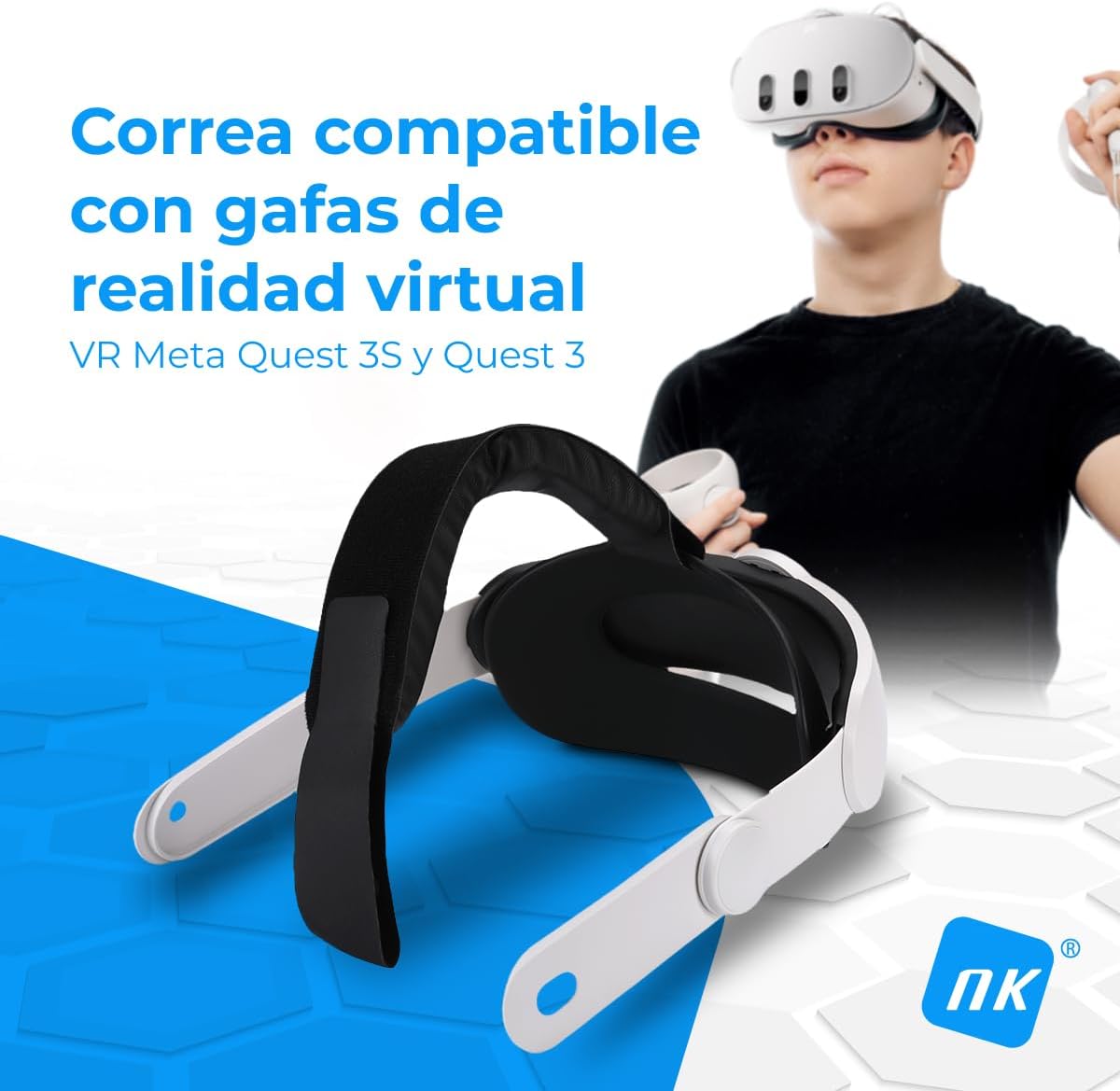 Detalle 2 de NK Correa Compatible con Meta Quest 3 – Ajustable, Cómoda y Blanco
