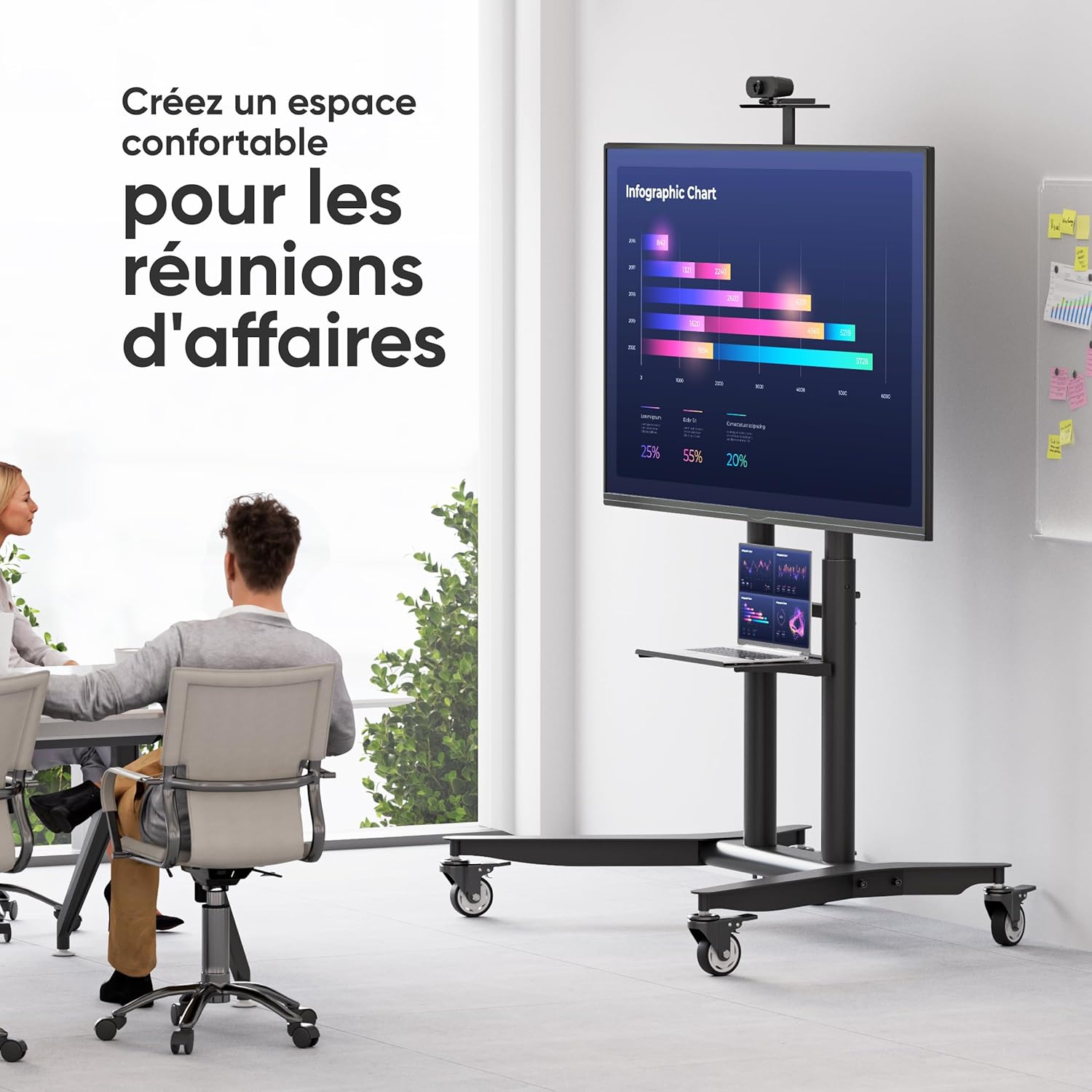 Thumbnail 5 de ONKRON TS1871-B : support TV sur roulettes réglable pour écrans 55 à 90 pouces