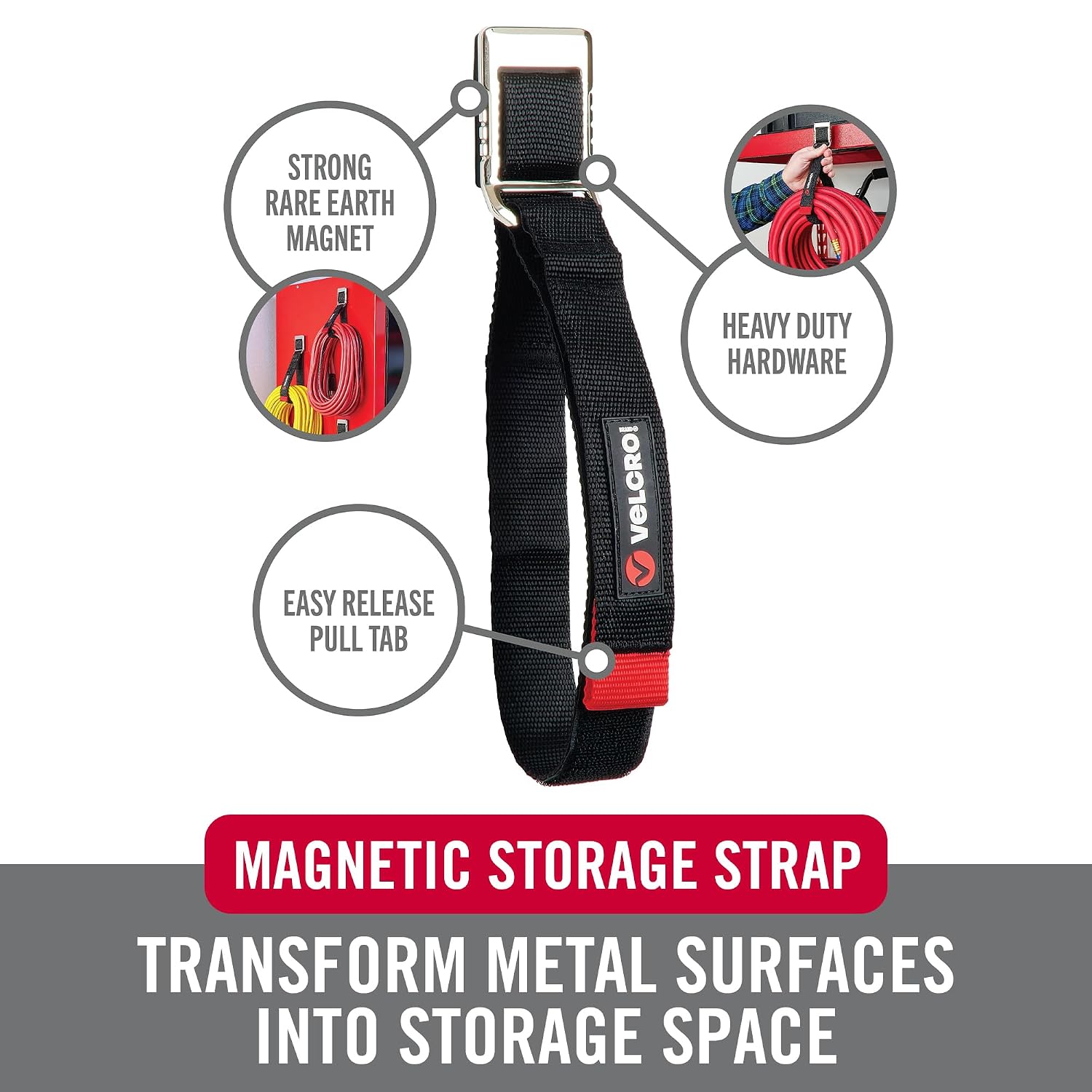 Detalle de VELCRO Brand VEL-40088-USA Magnetic Storage Strap, 24-Inch Reusable Organizer