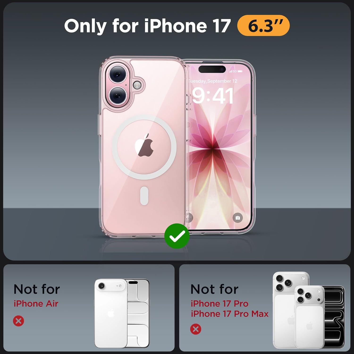 Thumbnail 1 de Miracase for iPhone 17 MagSafe Case (6.3") with 9H+ Screen Protector & Strong Magnet, Matte Clear