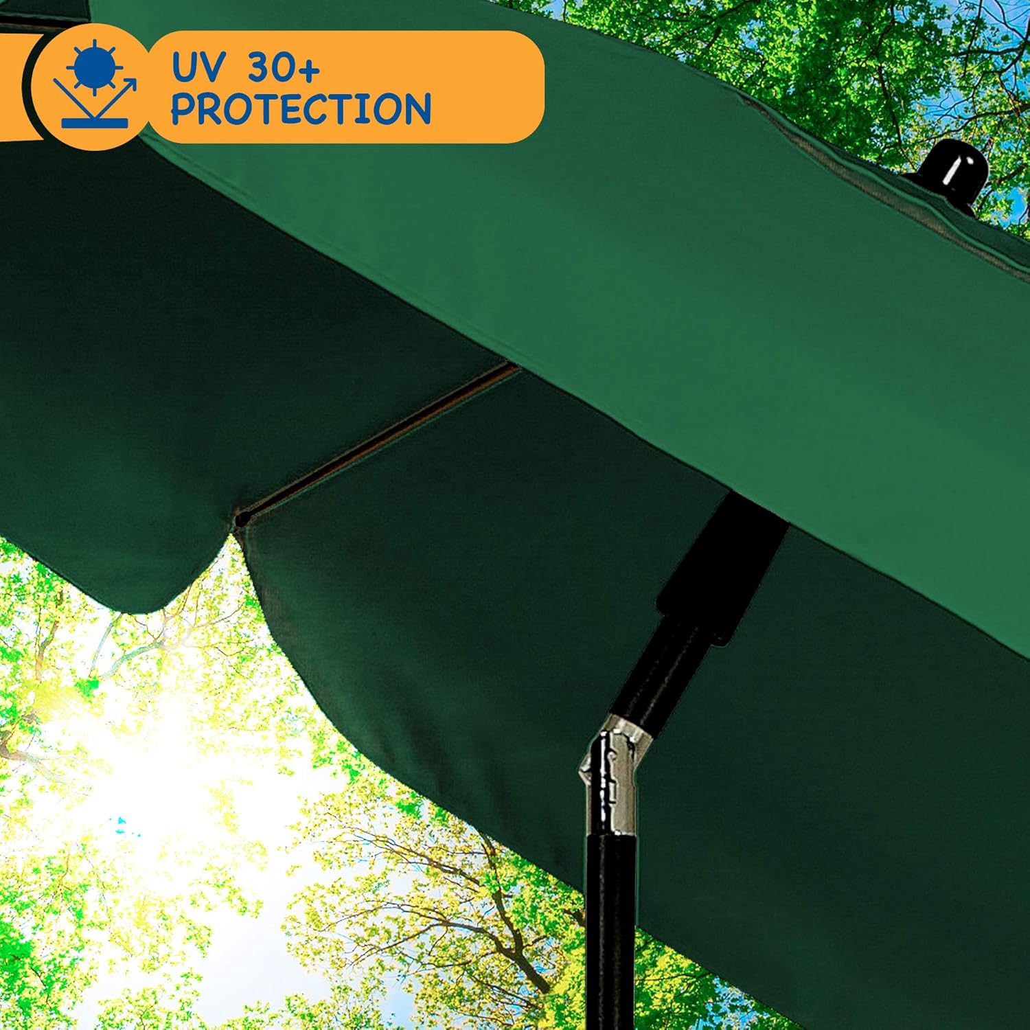 Thumbnail 2 de SUNMER 2M Beach Umbrella – Large Tilting Parasol with Water-Repellent & UV-Protection Fabric, Extra-Wide 2-Piece Steel Pole (Green)