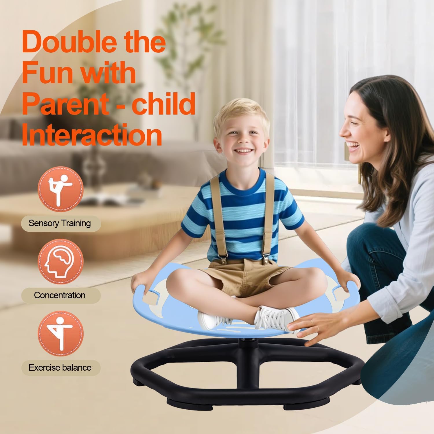 Thumbnail 5 de Karussell Kinder Drehstuhl mit Griff & selbstleuchtendem Sitz – sensorischer Drehhocker für Balance und Koordination