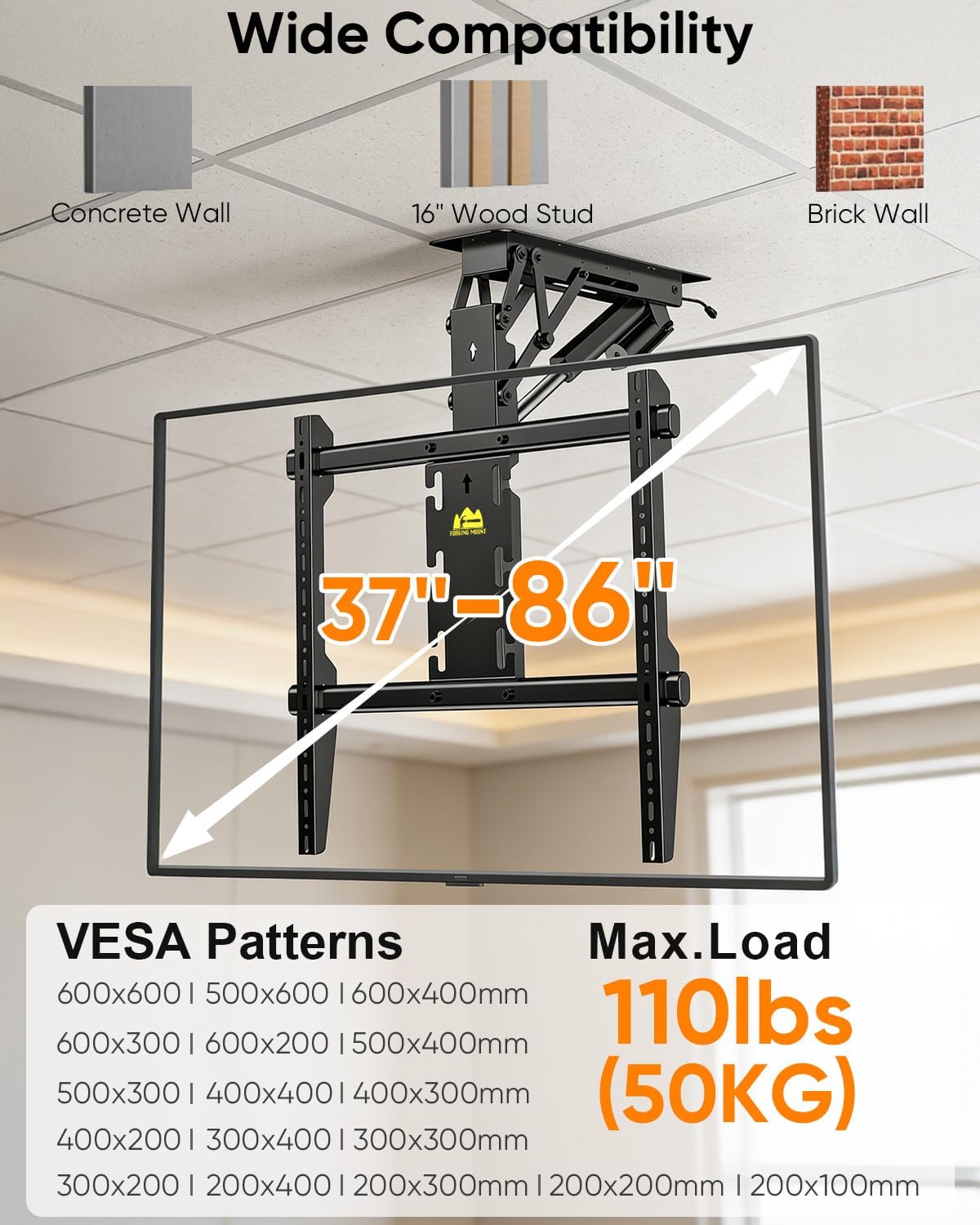 Detalle 2 de FORGING MOUNT Electric Ceiling TV Mount with Remote (37–86 inch, 110 lbs, VESA up to 600x600)