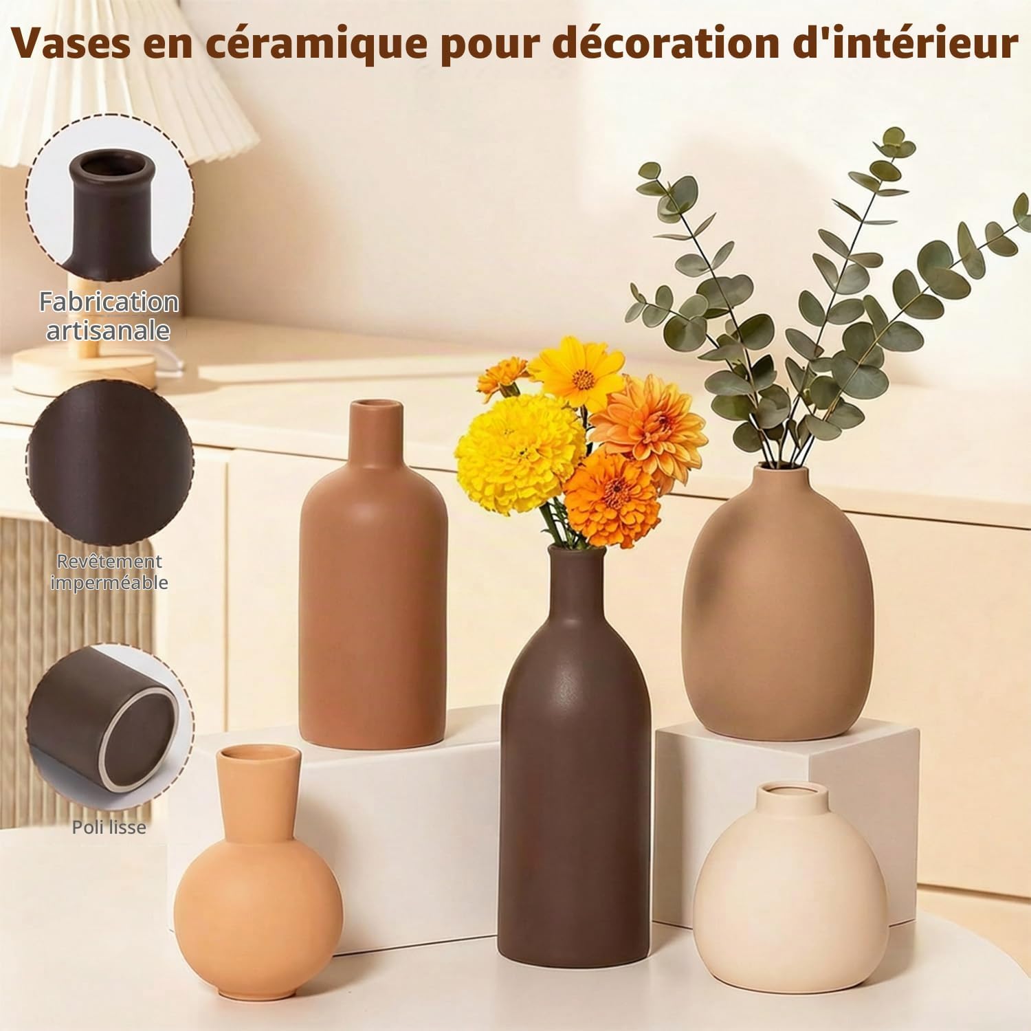 Detalle 2 de OFFASST 013-Ceramic Vase-5P keramische vaasjes, set van 5 in Morandi-kleuren
