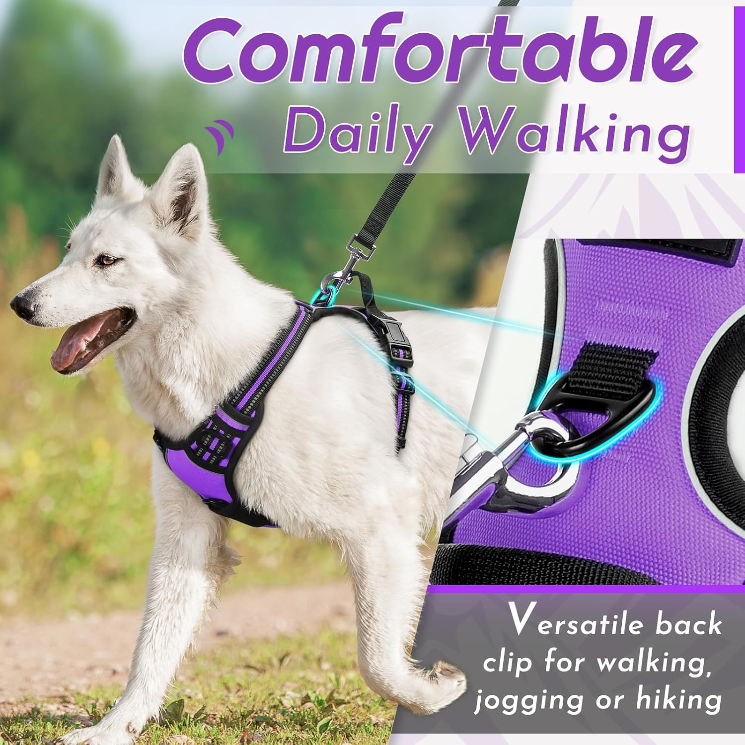 Detalle 2 de Eagloo Dog Harness Medium – No Pull Front & Back Clips, Reflective, Adjustable Comfort